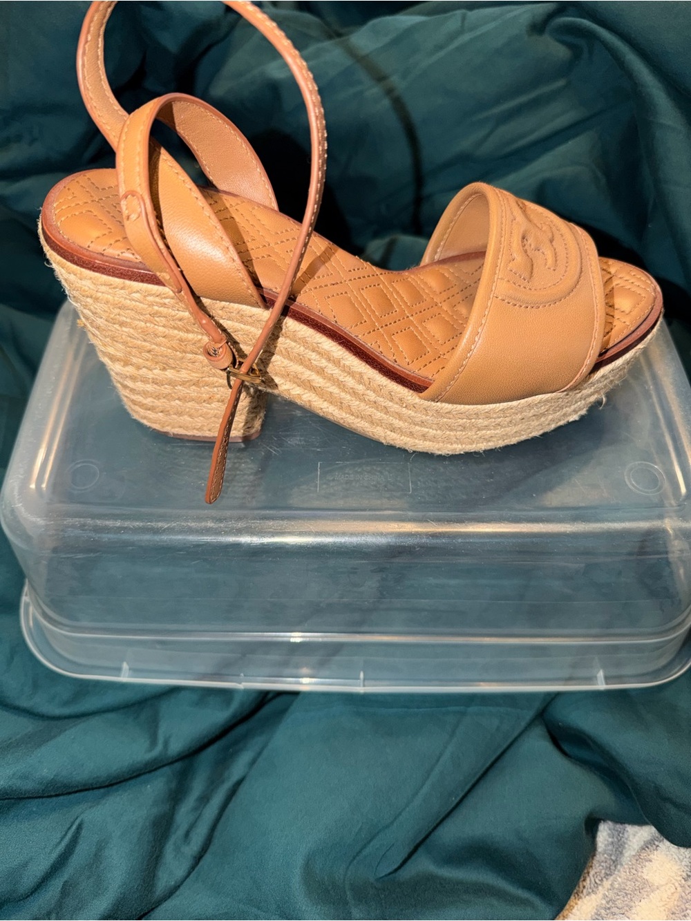 Tory Burch Tan Leather Espadrille Wedge Sandals - Picture 2 of 13
